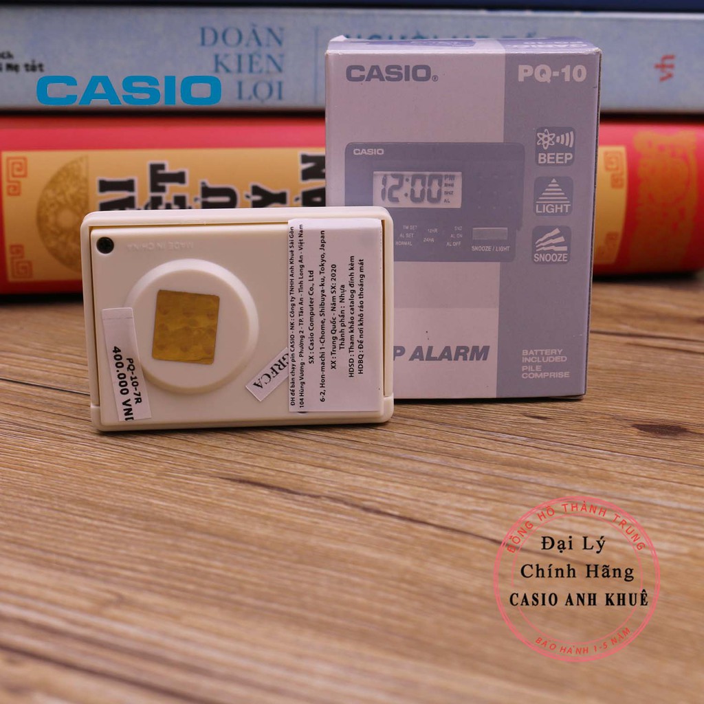 Đồng hồ báo thức du lịch - để bàn có đèn LED Casio PQ-10-7R màu trắng ( 8 x 6cm)