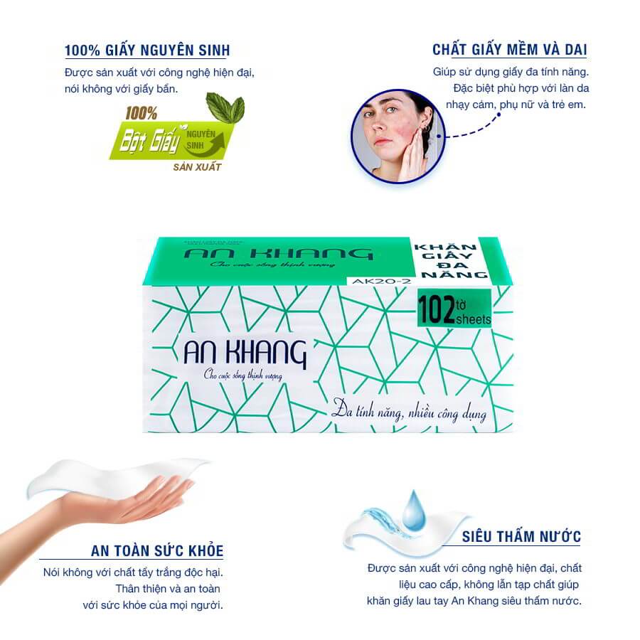 Set 10 túi Khăn giấy rút lau tay đa năng 2 lớp AN KHANG |LADYSHOP_01 | 100% Nguyên liệu nguyên sinh | AK20-2