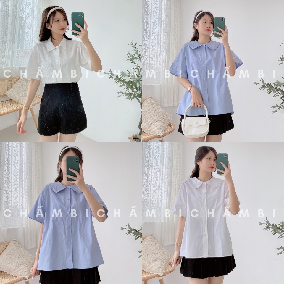 Áo kiểu hàn quốc A.217, áo kiểu cổ sen nhỏ dáng babydoll trơn hai màu ngọt ngào