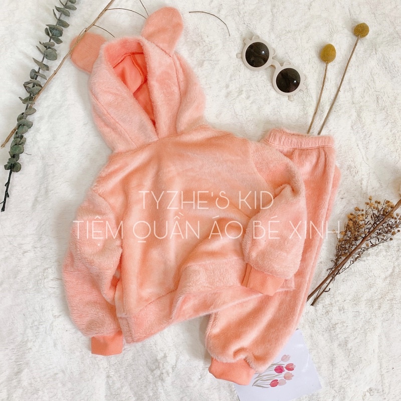 Set nỉ lông mũ tai gấu cho bé siêu ấm