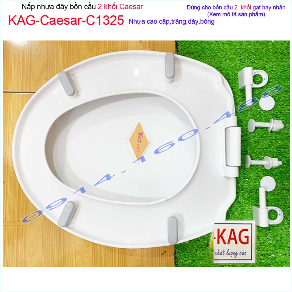 Nắp đậy cho bồn cầu Ceasar KAG-C1325, nắp xí bệt 2 khối nhựa trắng bóng dày đẹp sử dụng siêu bền