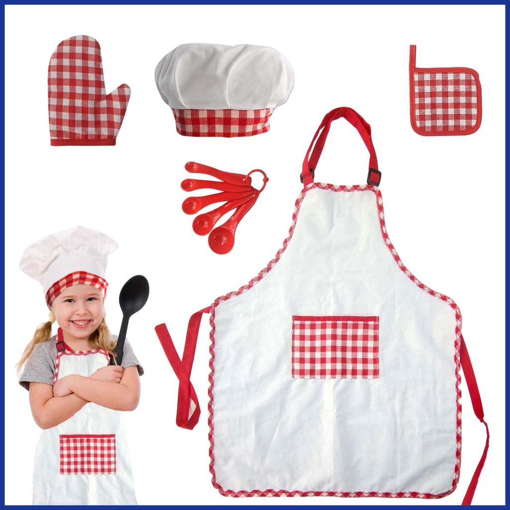 Bộ Dụng Cụ Nấu Ăn Cho Trẻ Em Gồm Áo + Mũ + Tạp Dề + Muỗng Hỗ Trợ Nấu Ăn