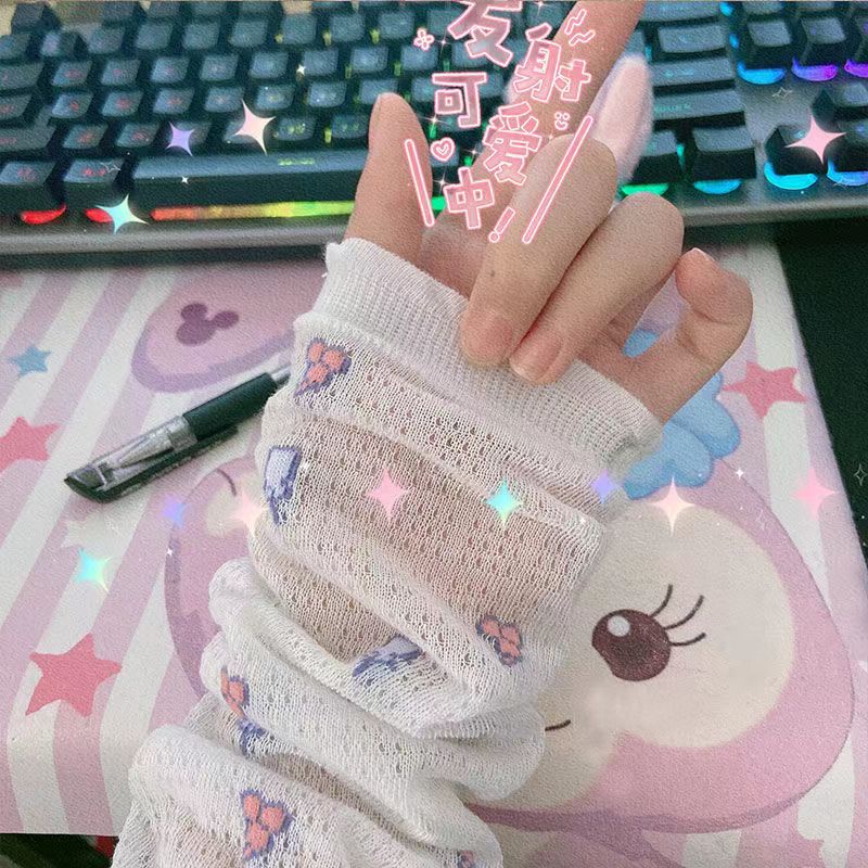 Găng Tay Chống Nắng Hở Ngón Thoáng Khí Họa Tiết Mèo/Thỏ/Mèo Dễ Thương Thời Trang Cho Nữ