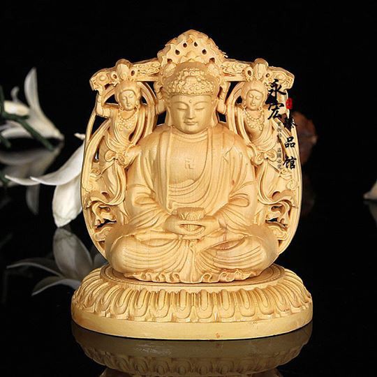 Tượng phật A Di Đà gỗ -Tặng vòng đeo tay (để trên bàn lv với trên taplo ôtô ) TẶNG 1 VÒNG ĐEO TAY