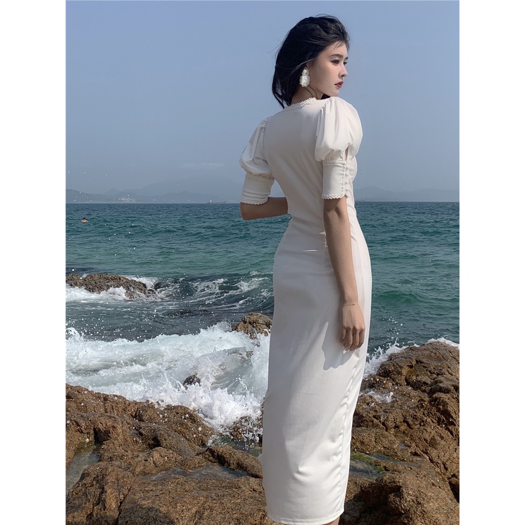 [ẢNH THẬT] Đầm trắng đơn giản Hồng Kông Style tiểu thư ngọt ngào sang chảnh đài các thời thượng du lịch đi biển