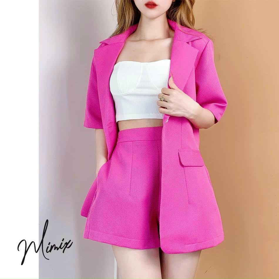 Sét Bộ Áo Vét Nữ Set Áo Blazer Cộc Tay Kèm Quần Short Chất Xốp Có Lót Cotton y mẫu