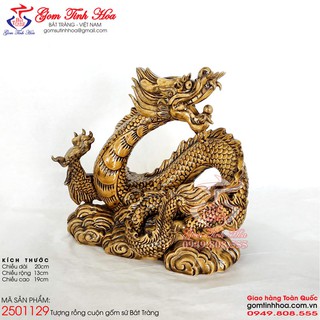 Tượng rồng nhả ngọc linh vật phong thủy gốm sứ Bát Tràng