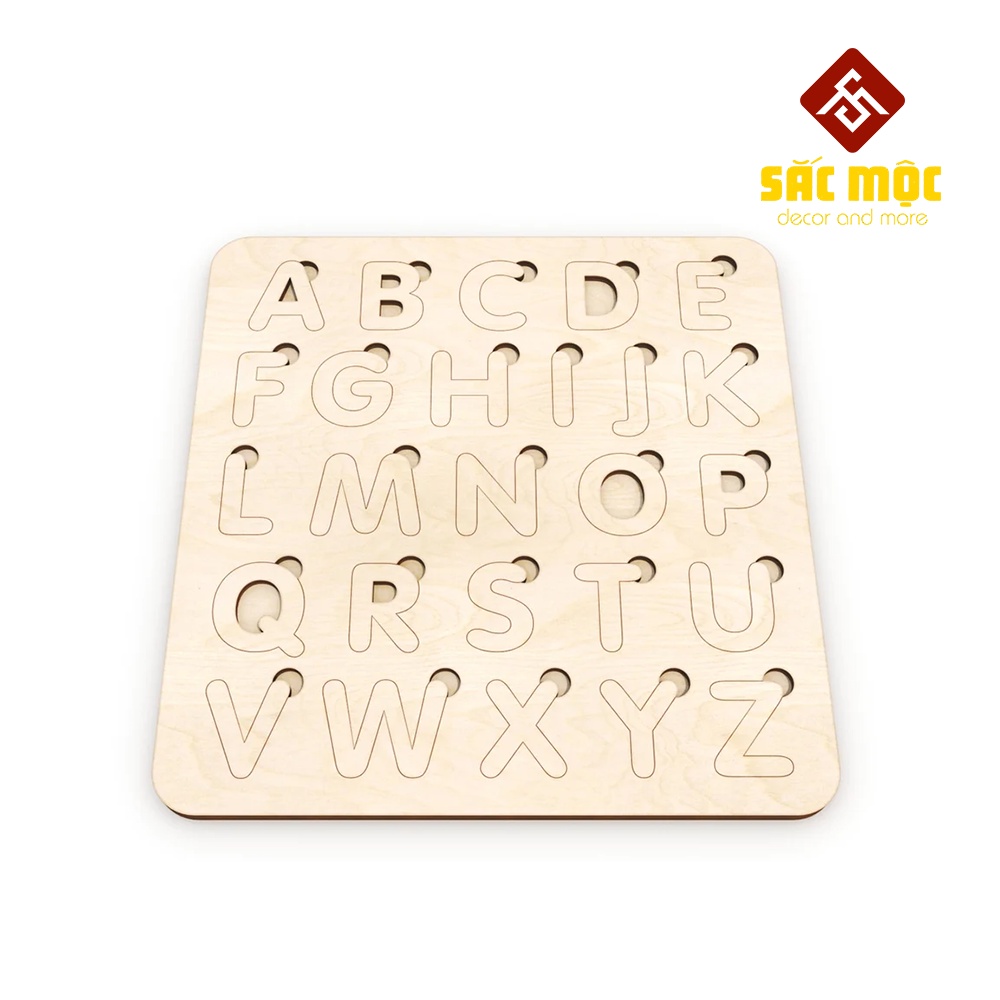 Bộ Đồ Chơi #14 Bảng Ghép Hình Chữ Cái Cho Bé 1 2 3 Tuổi Bằng Gỗ | Bảng Ghép Hình Tô Màu Size 215*225 *6 mm
