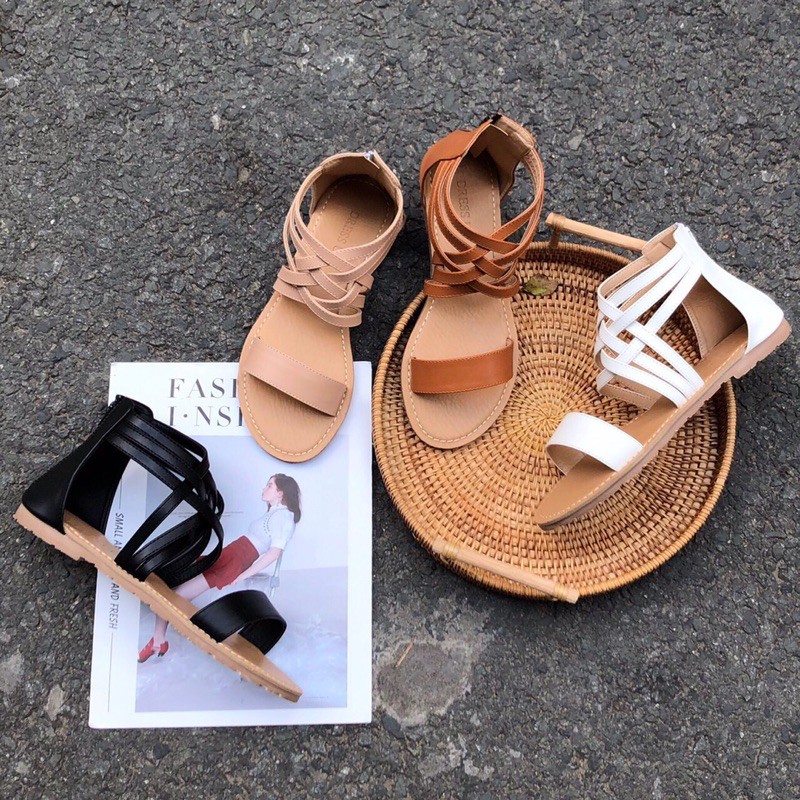 [Mã SKAMLTSM9 giảm 10% đơn 99K] Sandal bệt nữ nhiều quai cổ chân cá tính da mềm khóa sau VNXK SUVN