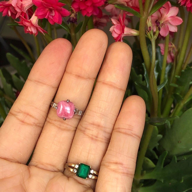 Nhẫn si Nuvinsaigon💓Freeship💓Nhẫn đá đào hoa Rhodochrosite si nhật