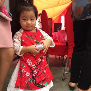 Áo dài cách tân gấm cao cấp cho bé 