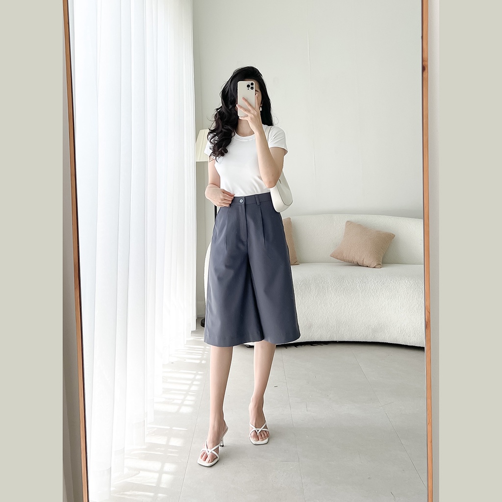 Quần culottes lửng ống rộng kaki thiết kế thời trang Eden bigsize lưng vừa có túi che khuyết điểm tốt - Q017