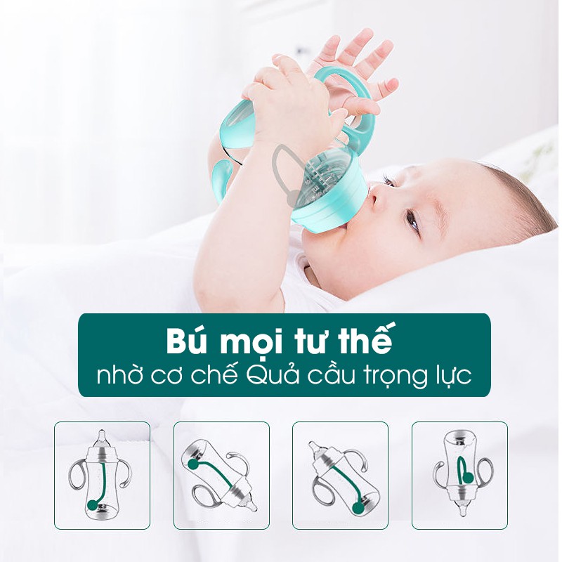 [TẶNG ỐNG HÚT CHỐNG SẶC] Bình sữa cho em bé chống sặc đầy bụng HUPA bình sữa cổ rộng có tay cầm nhựa núm mềm trẻ sơ sinh