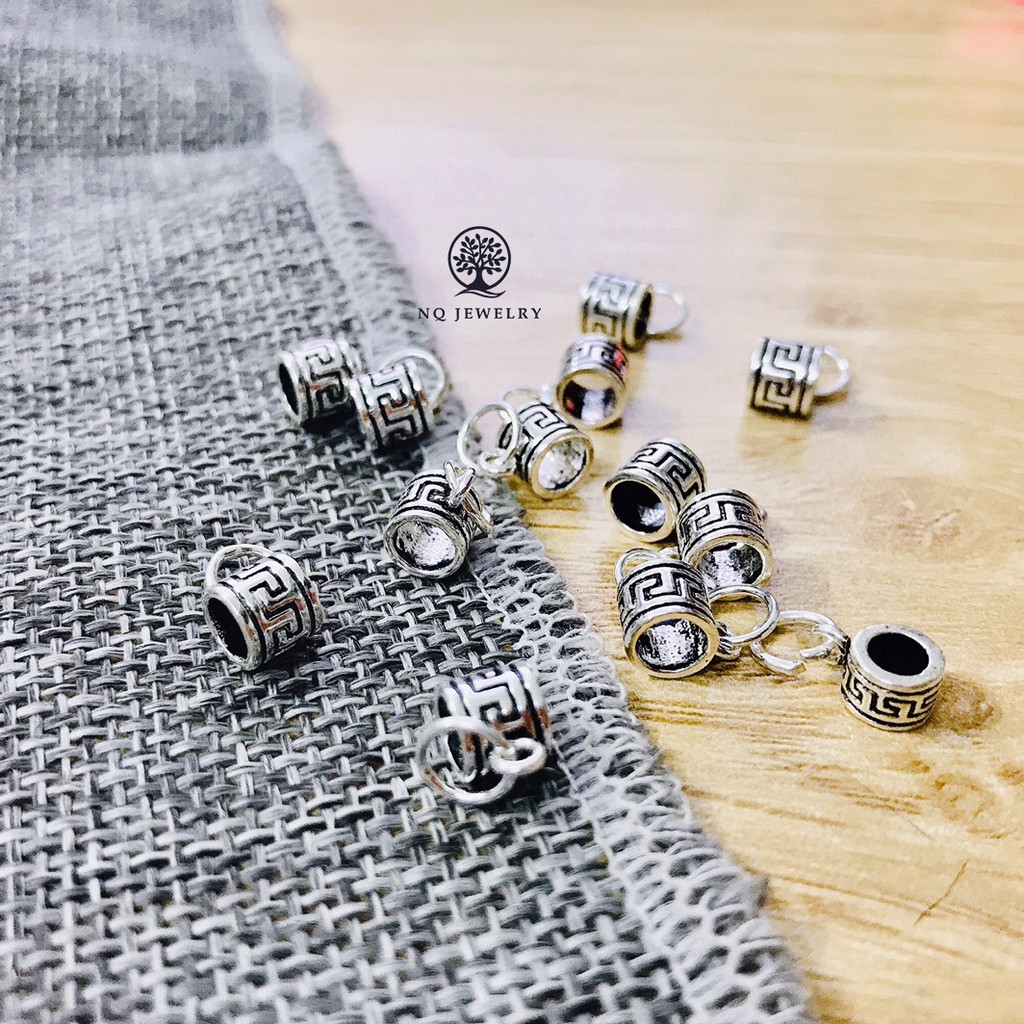 Phụ kiện Charm bạc Mặt hình trụ treo