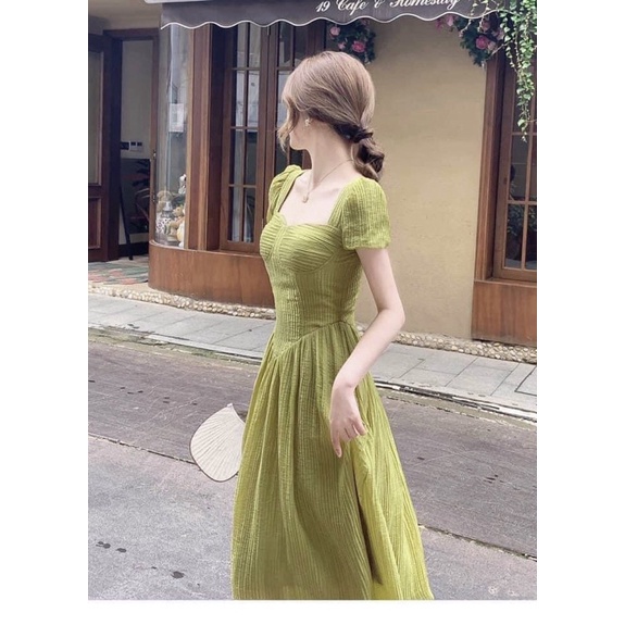 Đầm tay phồng cúp ngực dáng xòe dài siêu xinh - Leaf Dress