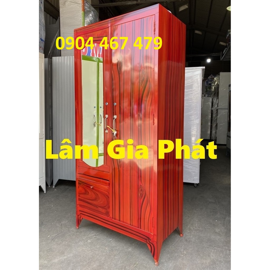 Tủ sắt quần áo 1m6x90 màu giả gỗ màu đẹp