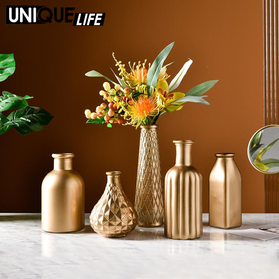 [Unique Life]Modern Flower Vase Plant Container Glass Office Bar Desktop Figurine Decor A