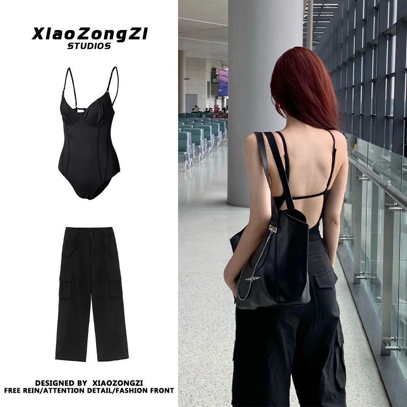 Bộ Áo Hai Dây Ôm Dáng + Quần Yếm Ống Đứng Phong Cách Hàn Quốc Thời Trang Mùa Hè Cho Nữ