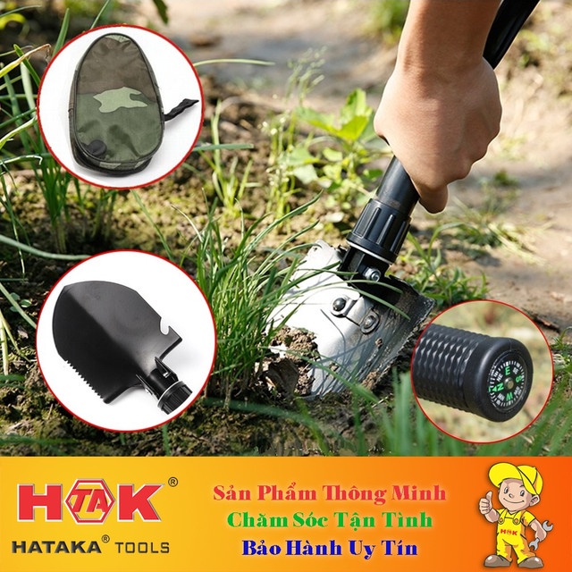 Bộ Cuốc Xẻng Du Lịch Đa Năng Làm Vườn, Đào Giun Câu Cá 4 In 1 - Gấp Xếp Gọn - Có Bao Đựng
