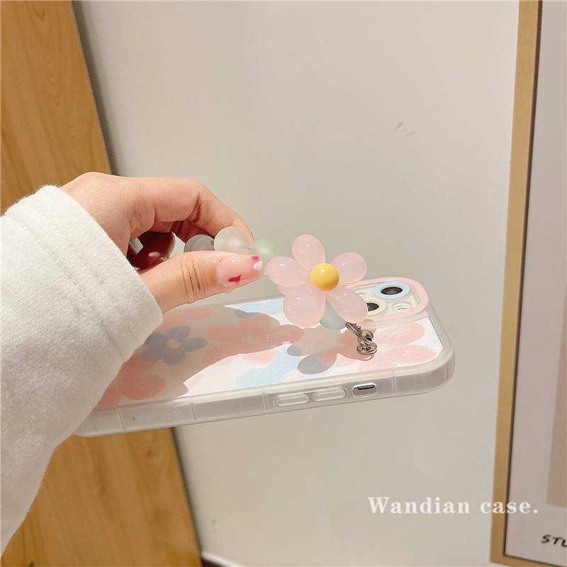 Ốp Điện Thoại Họa Tiết Hoa Màu Hồng Có Dây Đeo Tay Mẫu Mới Cho Iphone 13 Apple 12 11 xsmax xr x