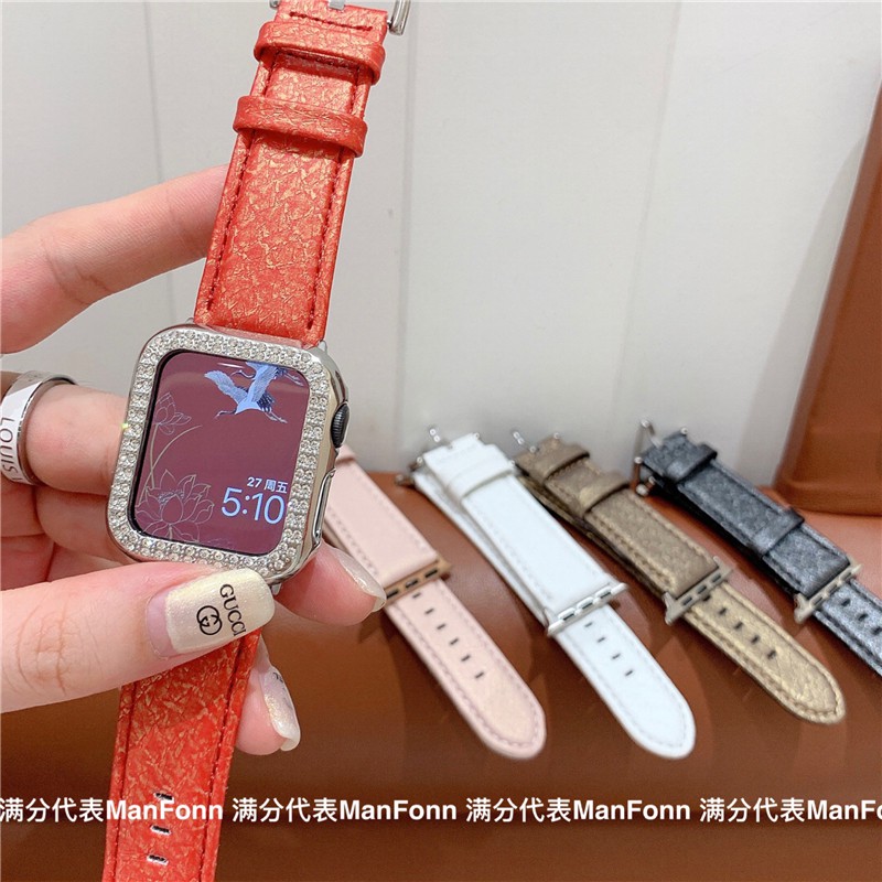 Dây đeo đồng hồ thông minh da thay thế thích hợp cho Apple Watch 7 6 5 3 4 2 SE 41mm 45mm 38Mm 40mm 42mm 44mm