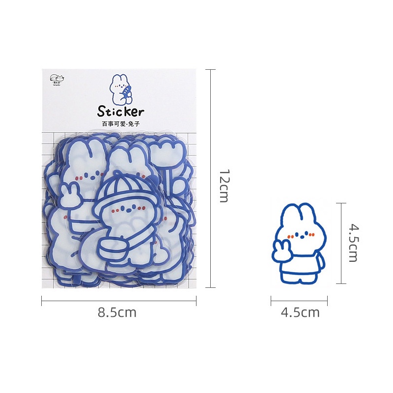 24 Sticker Trong Suốt hình Gấu Béo - Thỏ, dễ thương trang trí sổ tay, bàn học