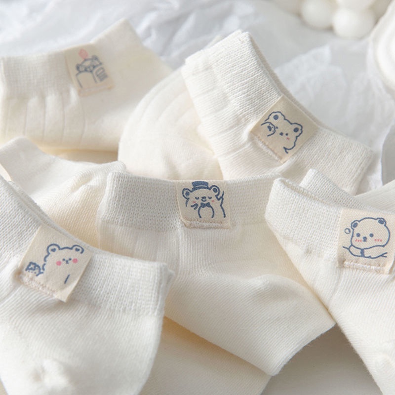 Vớ Cotton Cổ Thấp Mỏng Họa Tiết Gấu Trắng Dễ Thương Phong Cách Nhật Bản Thời Trang Xuân Hè Cho Nữ