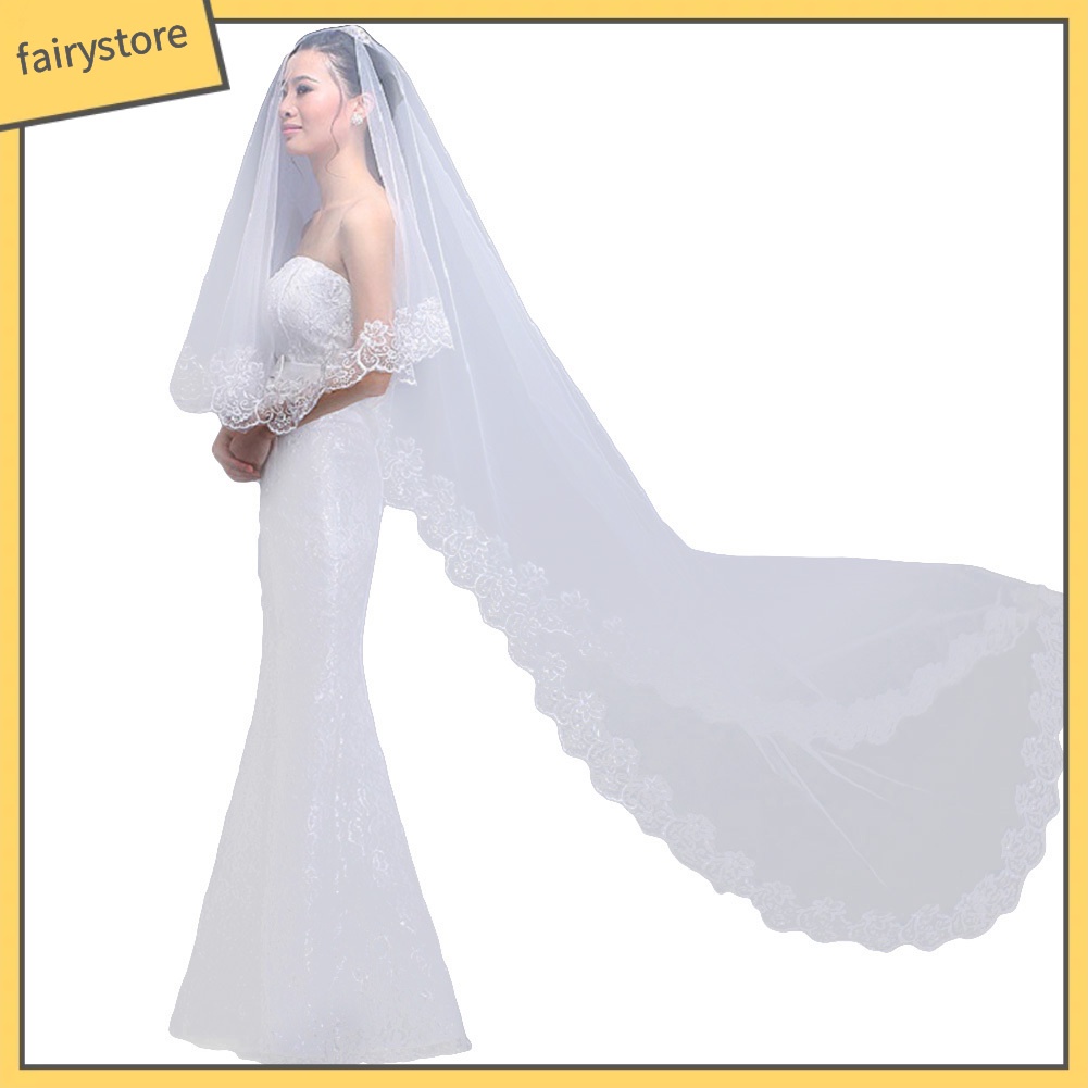 Khăn Voan Trùm Đầu Phối Ren Hoa Tinh Tế Cho Cô Dâu