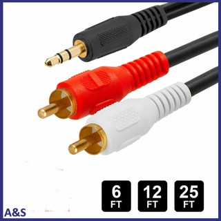 3.5mm audio to 2 rca cable 1/8" stereo male to 2-rca male y splitter wire