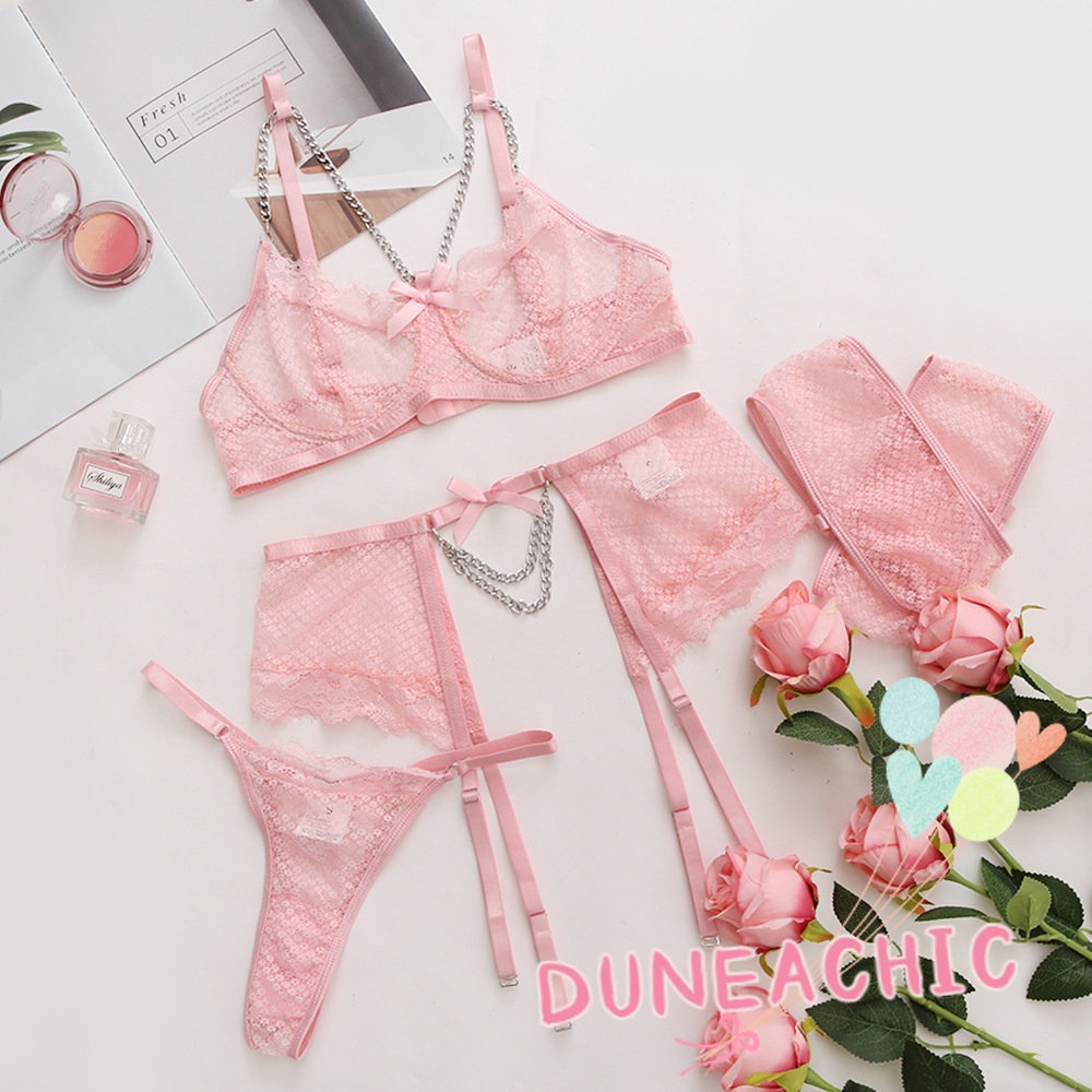 DUNEA Set Áo Ngực &amp; Quần Lót Nữ Dạng Ren Lưới