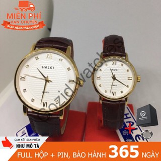 Cặp đồng hồ nam nữ Halei dây da chống nước cực đẹp - Đồng hồ Halei