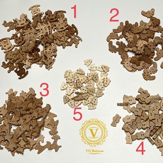 Cúc gỗ, nút gỗ handmade cúc gỗ hình hươu, gấu, ngựa, bàn chân, cây thông loại 2 lỗ
