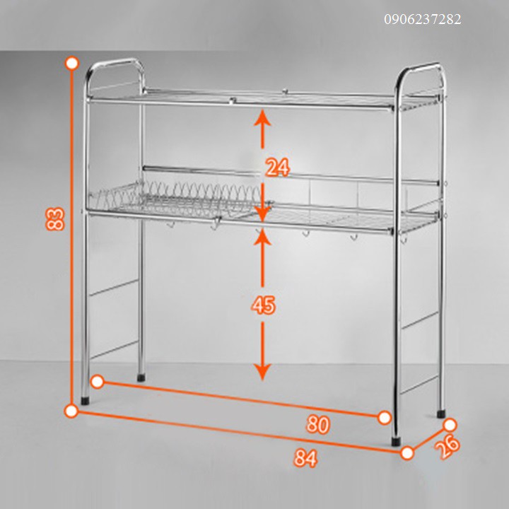 Kệ để bát đĩa inox phía trên chậu rửa 80cm mẫu 2 tầng