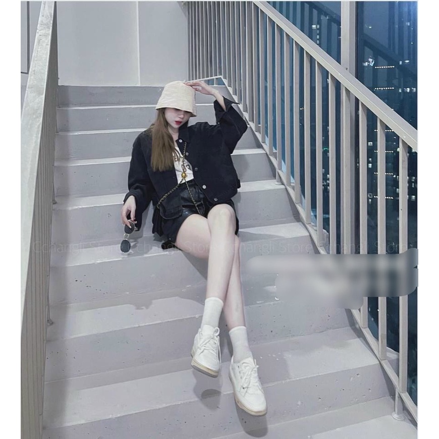 Áo khoác jean trơn Form rộng cá tính 2 màu Đen / Xanh