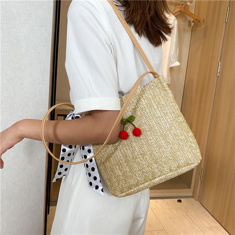 Túi Cói Đẹp Đeo Vai Thời Trang Đi Biển, Đi Du Lịch ( mẫu Cherry)