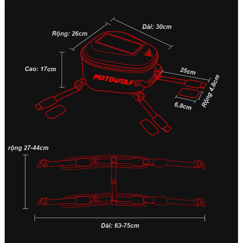 TÚI GẮN BÌNH XĂNG MOTOWOLF