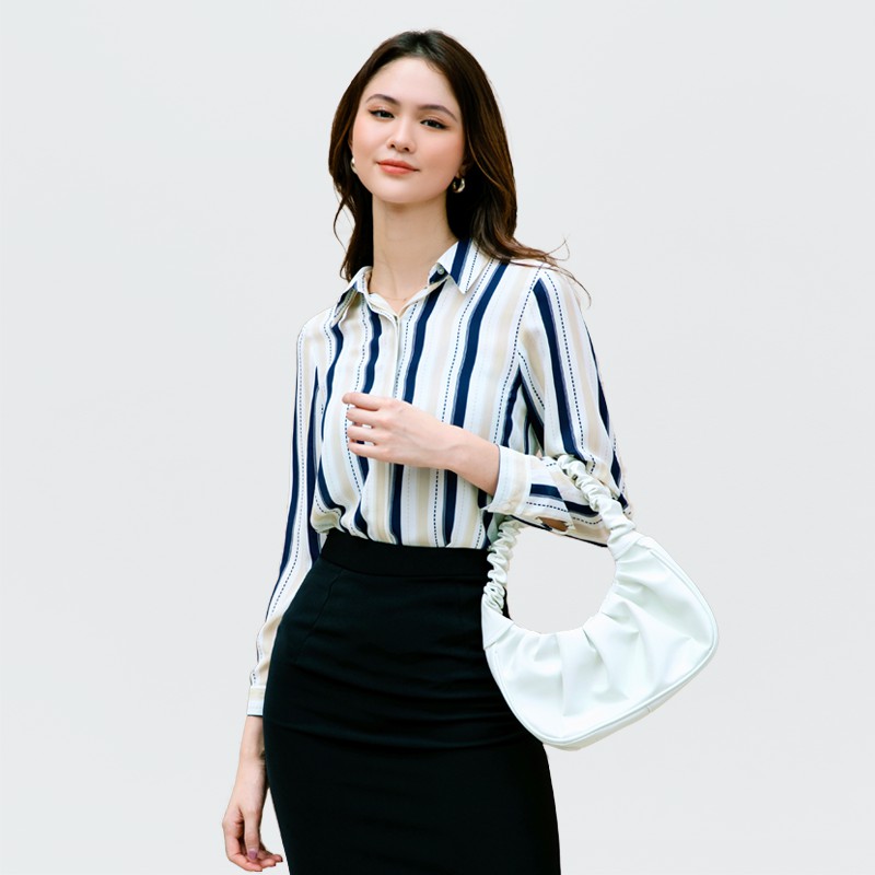 Áo Sơ Mi Lụa Cát Xanh Đen Elegant