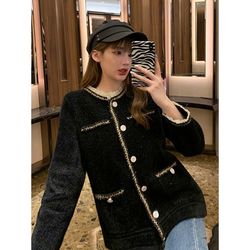 Áo dạ lông mịn cadigan tiểu thư cúc ngọc viền siêu tiểu thư có ảnh thật | BigBuy360 - bigbuy360.vn