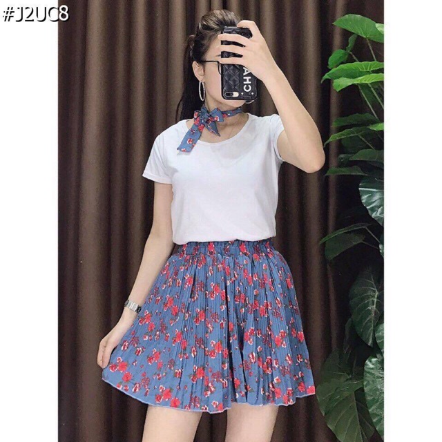 🌸🌸CHÂN VÁY VON ÉP LY HOA + KÈM KHĂN BUỘC NƠ CỔ. 🌸🌸( không kèm áo trắng ) Full 9 màu y ảnh.