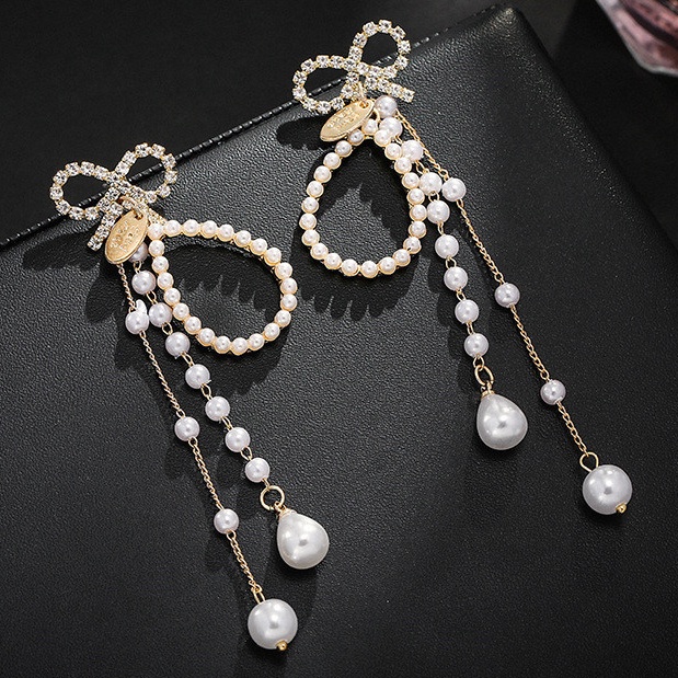 S925 silver diamond long pearl earrings