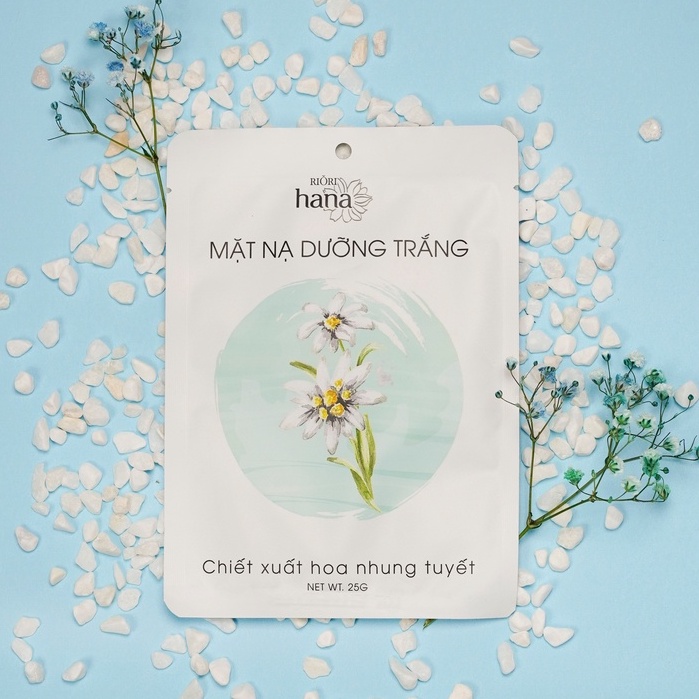 Mặt Nạ Giấy Dưỡng Trắng Mờ Thâm Mụn - Chiết Xuất Hoa Nhung Tuyết RIORI (Mới) - Hộp 12 miếng