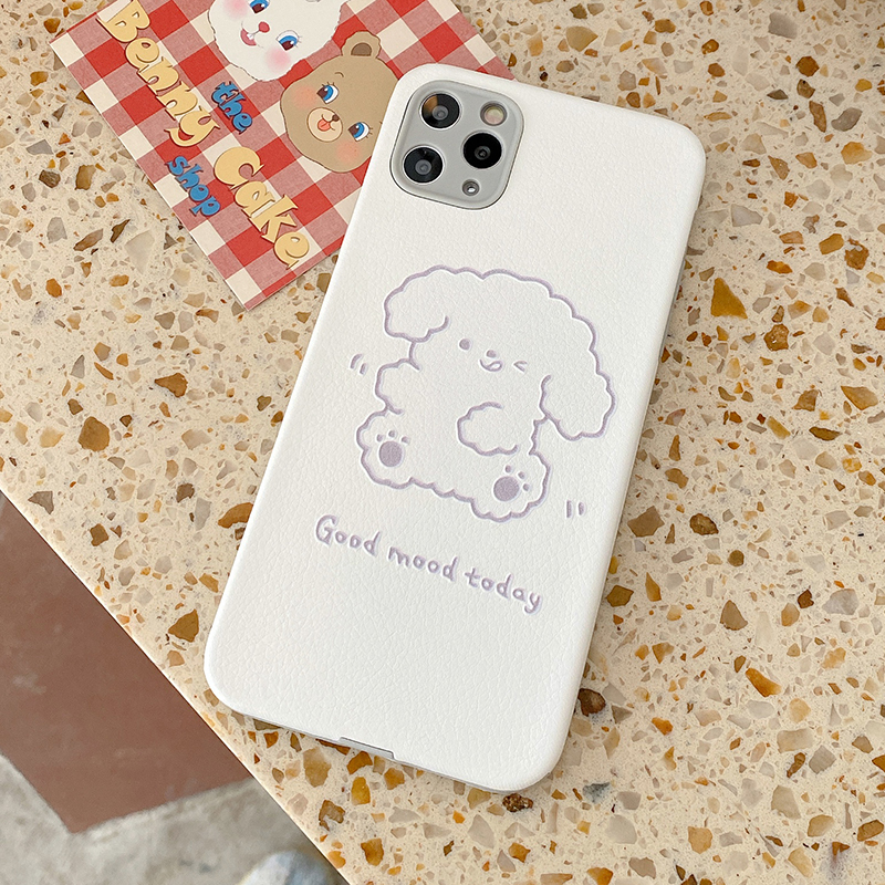 Cute line teddy dog, lambskin, camera protection, phone case For iPhone 12 Pro Max 12Pro 12 Mini iPhone SE2020 11Pro Max 11Pro 11 iX XR XS Max 7 8 Plus Full Coverage case