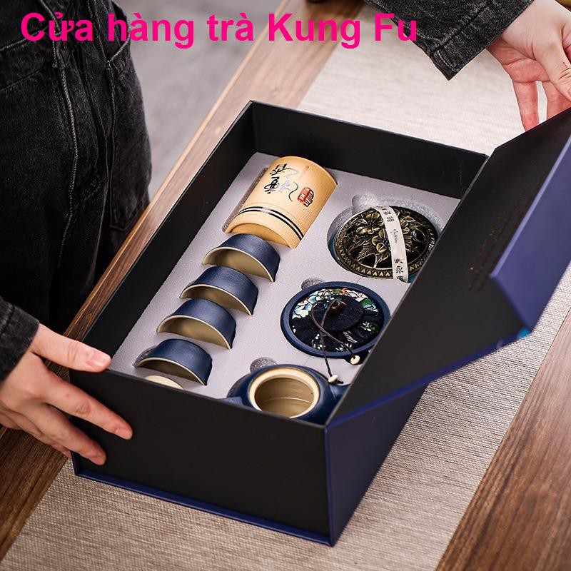 Quà tặng kinh doanh quốc triều sáng tạo gốm đen Bộ trà Kungfu đồ họp thường niên của công ty với hộp cầm tay tùy c