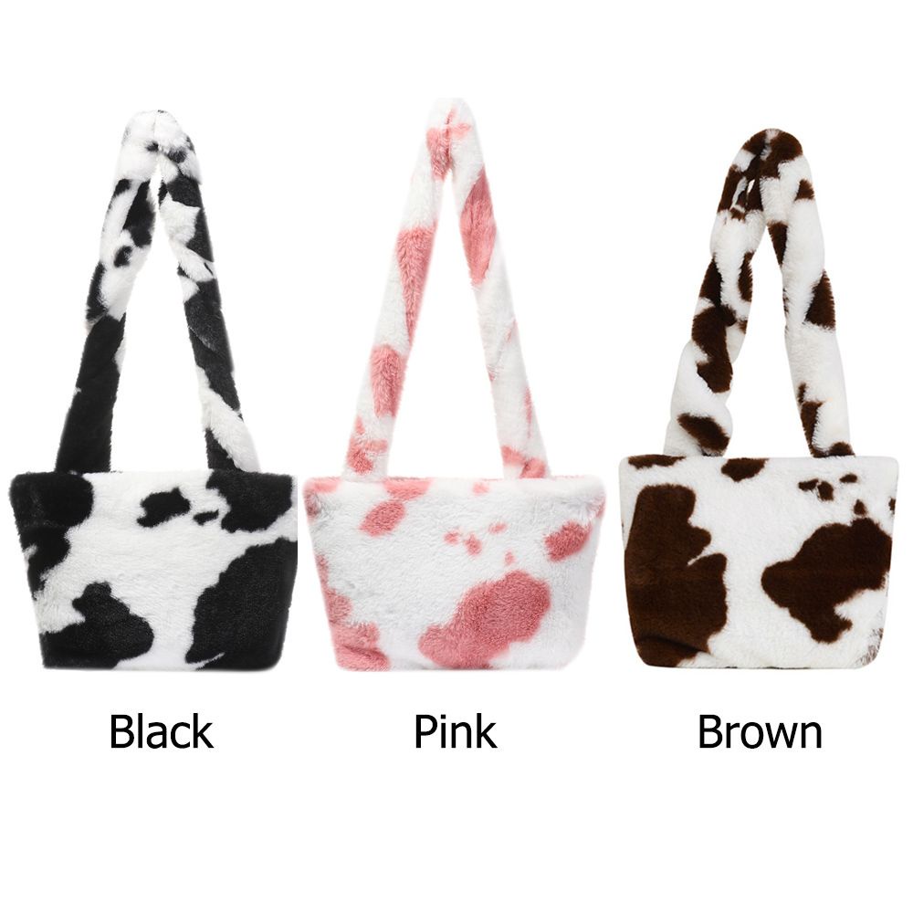 Túi Đeo Chéo Phủ Lông Giả Họa Tiết Bò Sữa Độc Đáo Thời Trang Cho Nữ