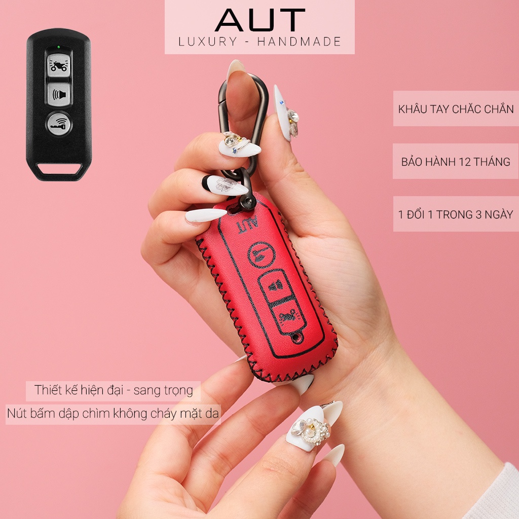 Ví da đựng chìa khóa smartkey Honda SH Pcx SH Mode Cub Adv da bò khâu tay SHK CD