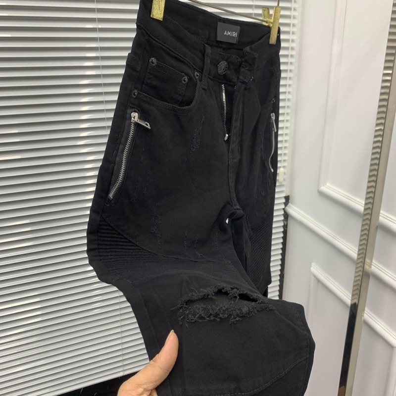 Quần Bò Nam Dáng Slim Fit Phối Khoá Zip Vải Nhăn Mã Hot QJ67P