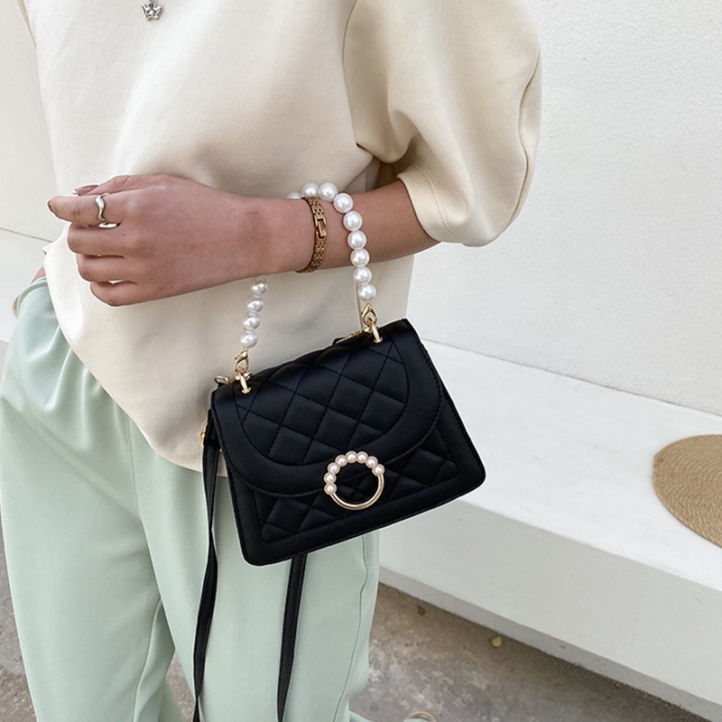 Túi xách messenger IELGY phối chuỗi ngọc trai thời trang gọn nhẹ cho nữ