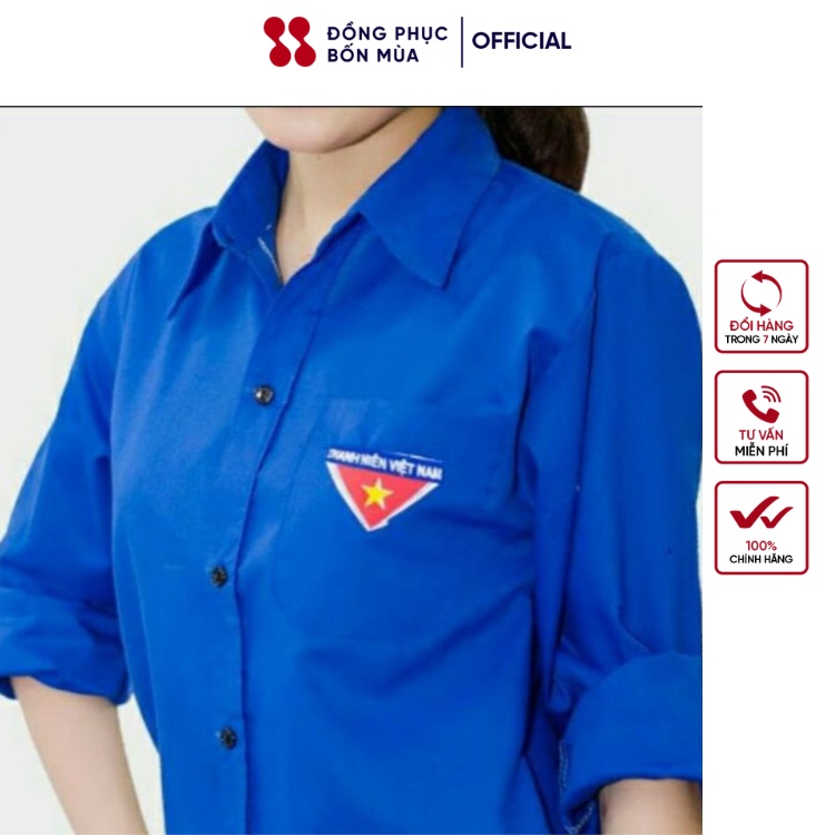 Áo sơ mi đoàn thanh niên dài tay  DONGPHUCBONMUAOFFI màu xanh chất liệu cao câp sẵn hàng tại shop