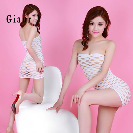 Đầm bó mini mặc ngủ thiết kế không dây khoét lỗ rỗng gợi cảm dành cho bạn nữ