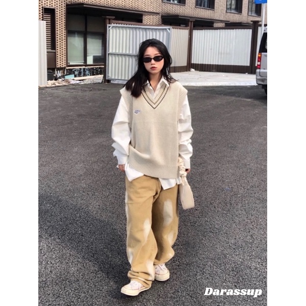 Áo len không tay Áo gile len cổ tim phong cách Ulzzang | BigBuy360 - bigbuy360.vn